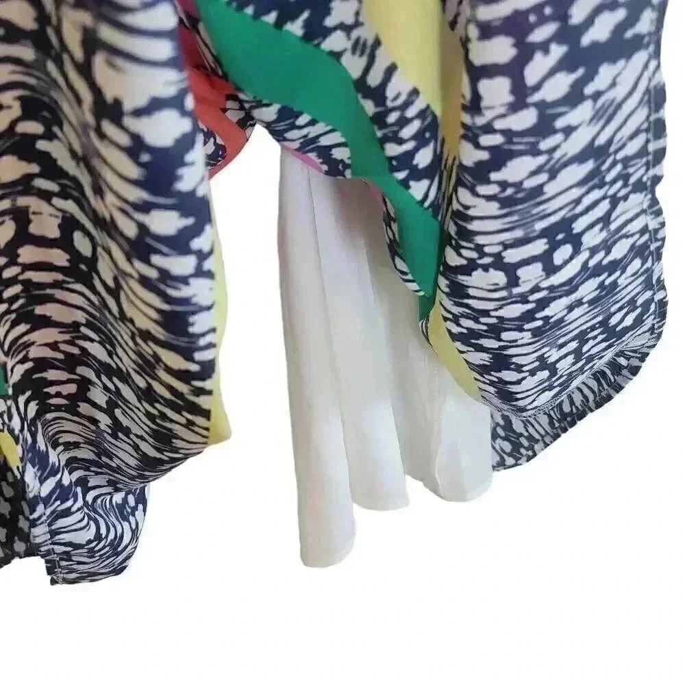 Eliza J Women's Navy & White Poly Print Colorful Striped Ribbons Pink Sash Sleev - Picture 7 of 14